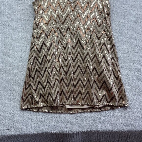 Y2K Miss Me Gold Zig Zag Sequined Prom Formal Shift Dress Women's Sz S - Picture 11 of 12